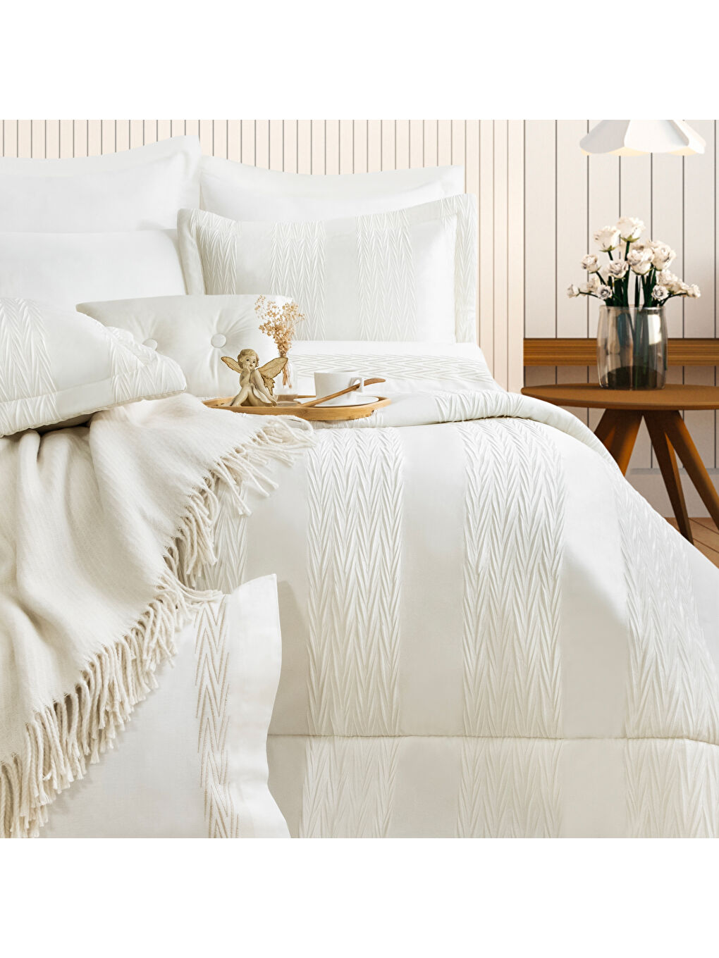 Ekru Diamond Çeyiz Seti 11 Parça-Krem-2