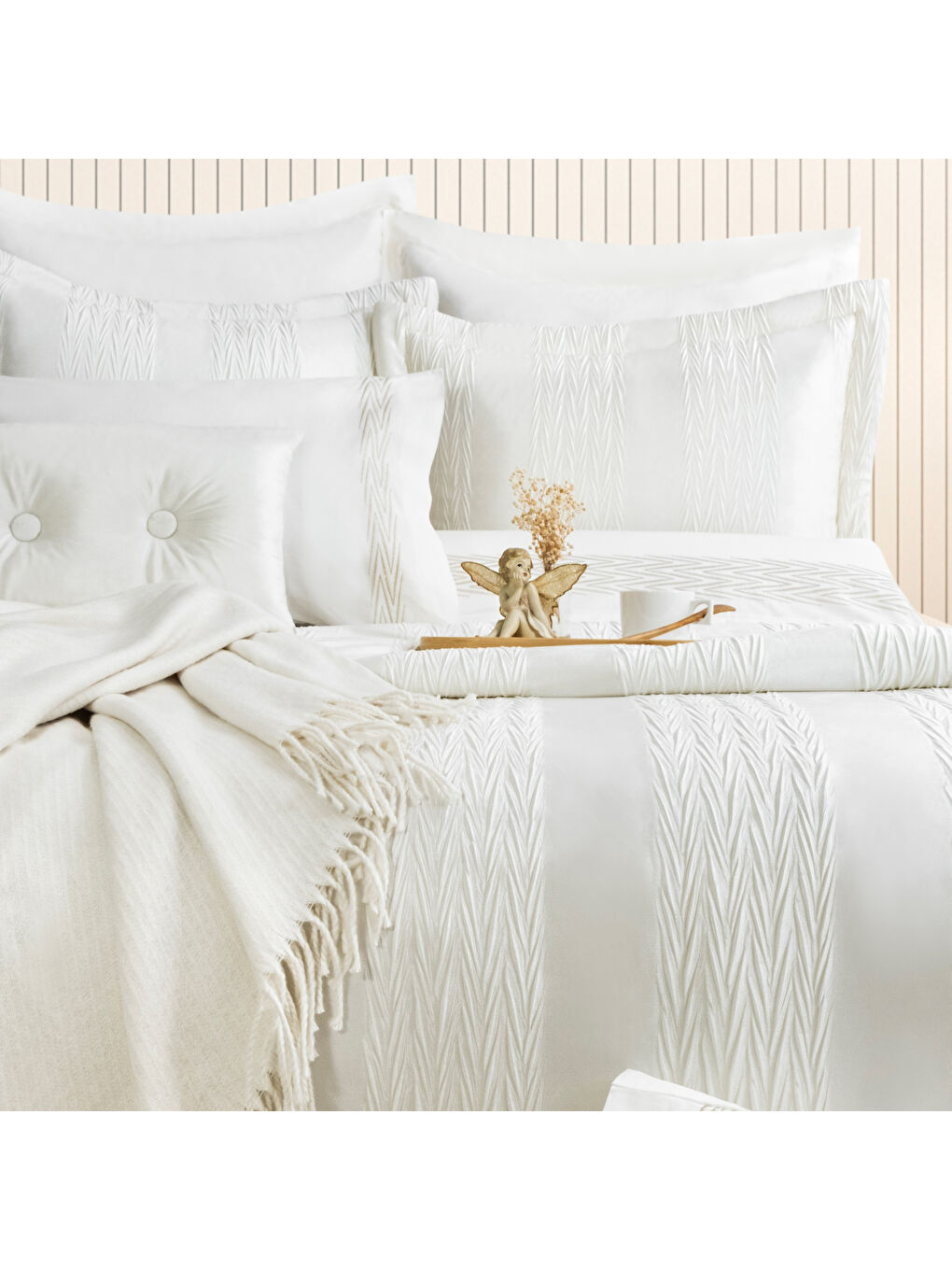 Ekru Diamond Çeyiz Seti 11 Parça-Krem-3