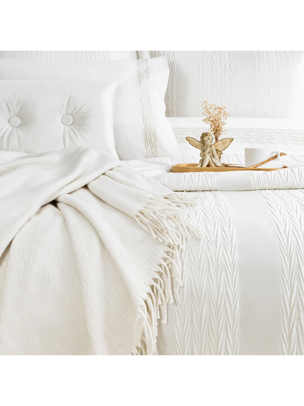 Ekru Diamond Çeyiz Seti 11 Parça-Krem-5