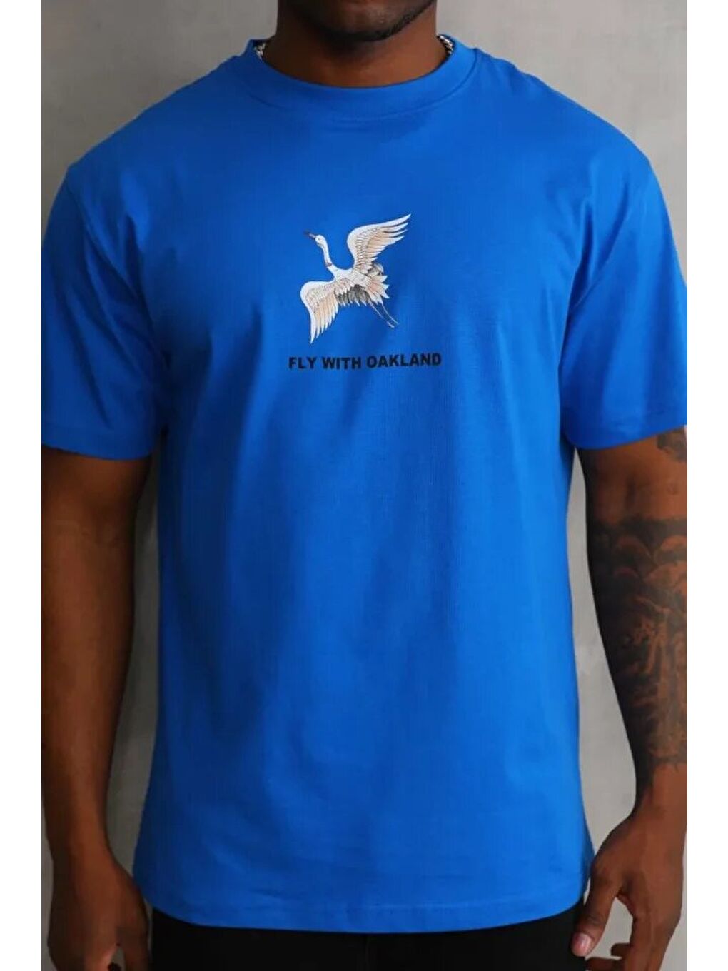 Unisex Baskılı Oversize T-Shirt - Mavi-1