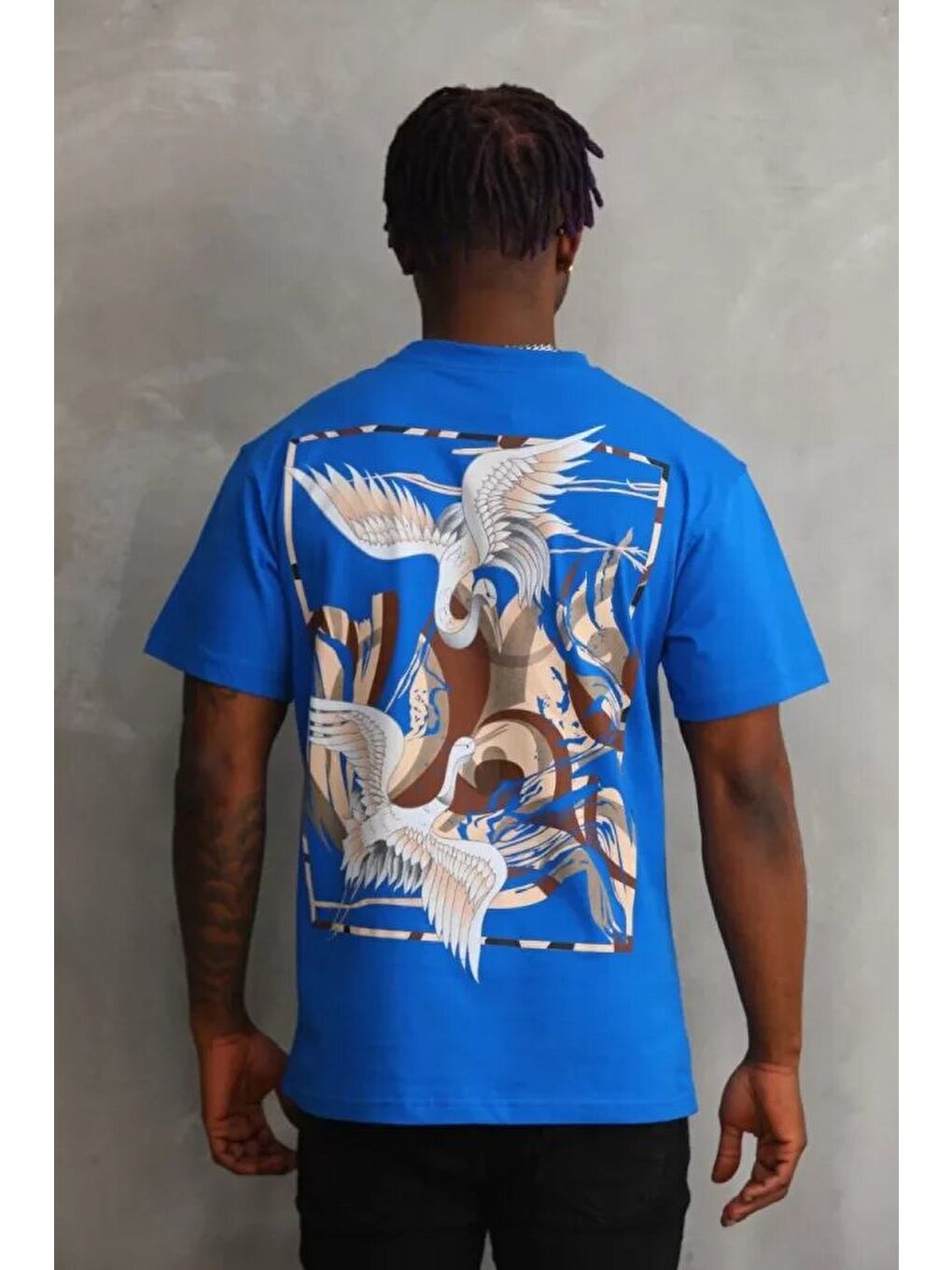 Unisex Baskılı Oversize T-Shirt - Mavi