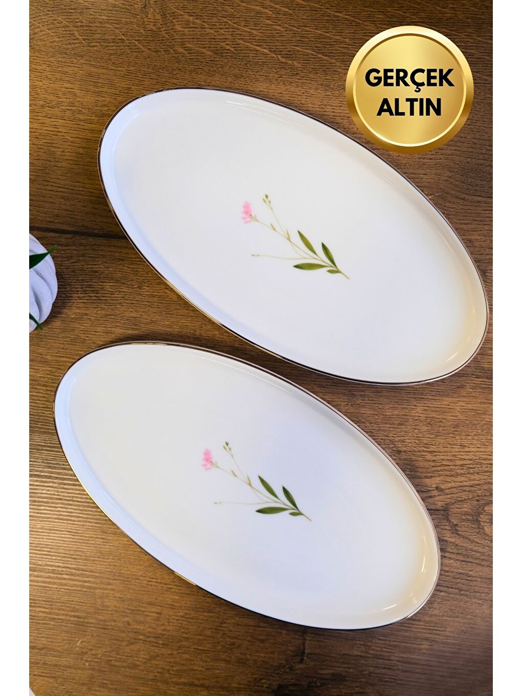 Karışık Porselen Natura Çuha Altın Yaldızlı Dik Yanaklı Kayık 32,50x17x2,50cm 2 li-1