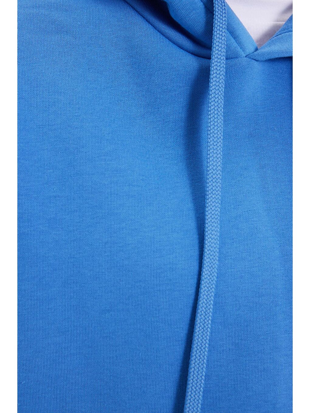 Kadın Oversize Geniş Kesim Pamuklu Yumuşak Dokulu İçi Polarlı Basic Mavi Kapüşonlu Sweatshirt-6