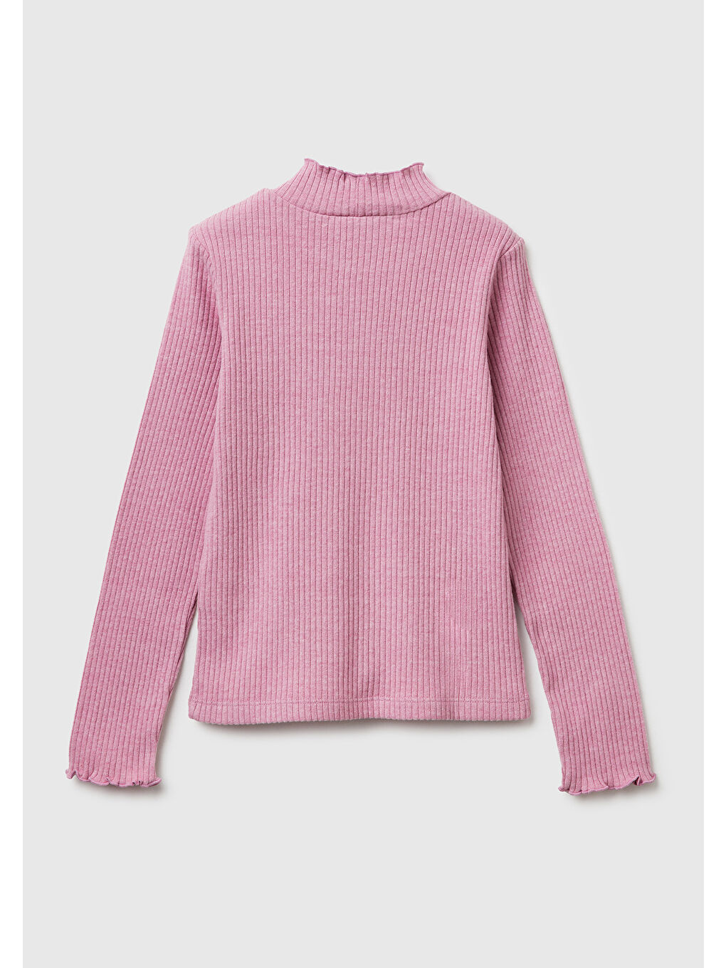 Kız Çocuk Pembe Logo Etiketli Fırfır Detaylı Bebe Yaka Uzun Kollu T-Shirt-1