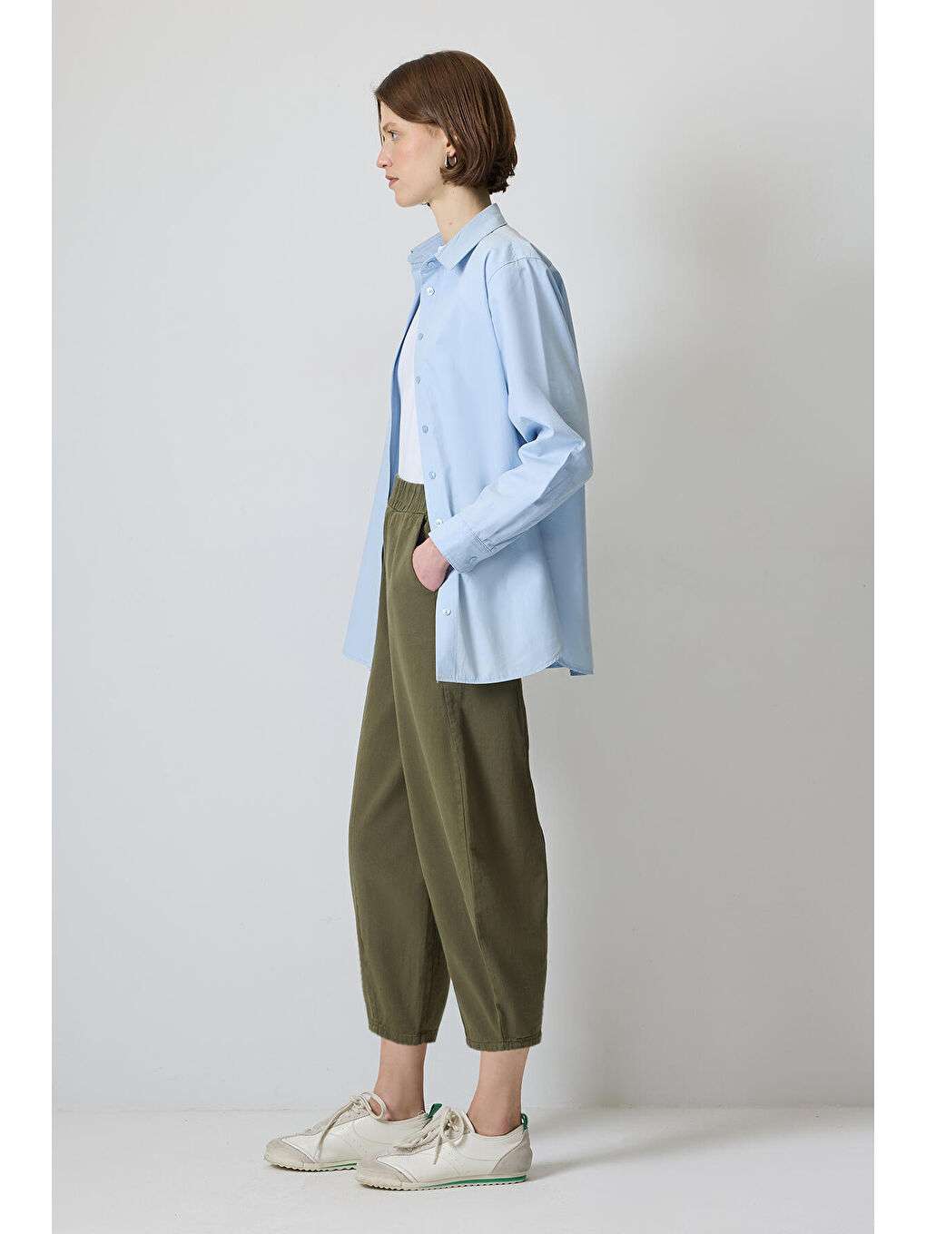 Haki Beli Lastikli Havuç Pantolon-2