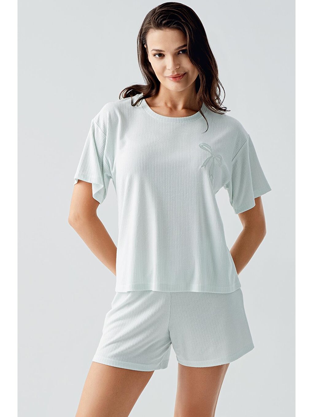 Yeşil Kısa Kollu Esnek Viskoz Şort Pijama Takım 17211-1