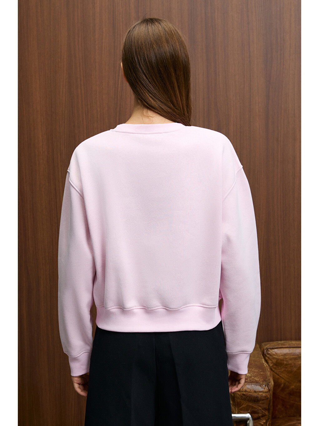 Talmera Kadın Önü Baskılı Yuvarlak Yaka Pembe Sweatshirt-5