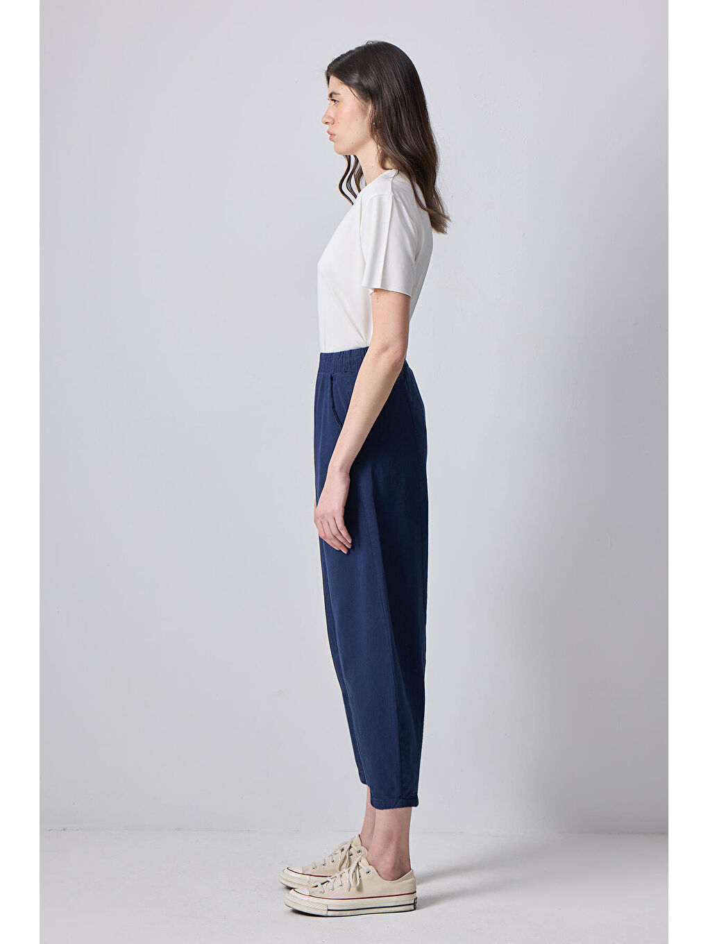 Lacivert Beli Lastikli Havuç Pantolon-2