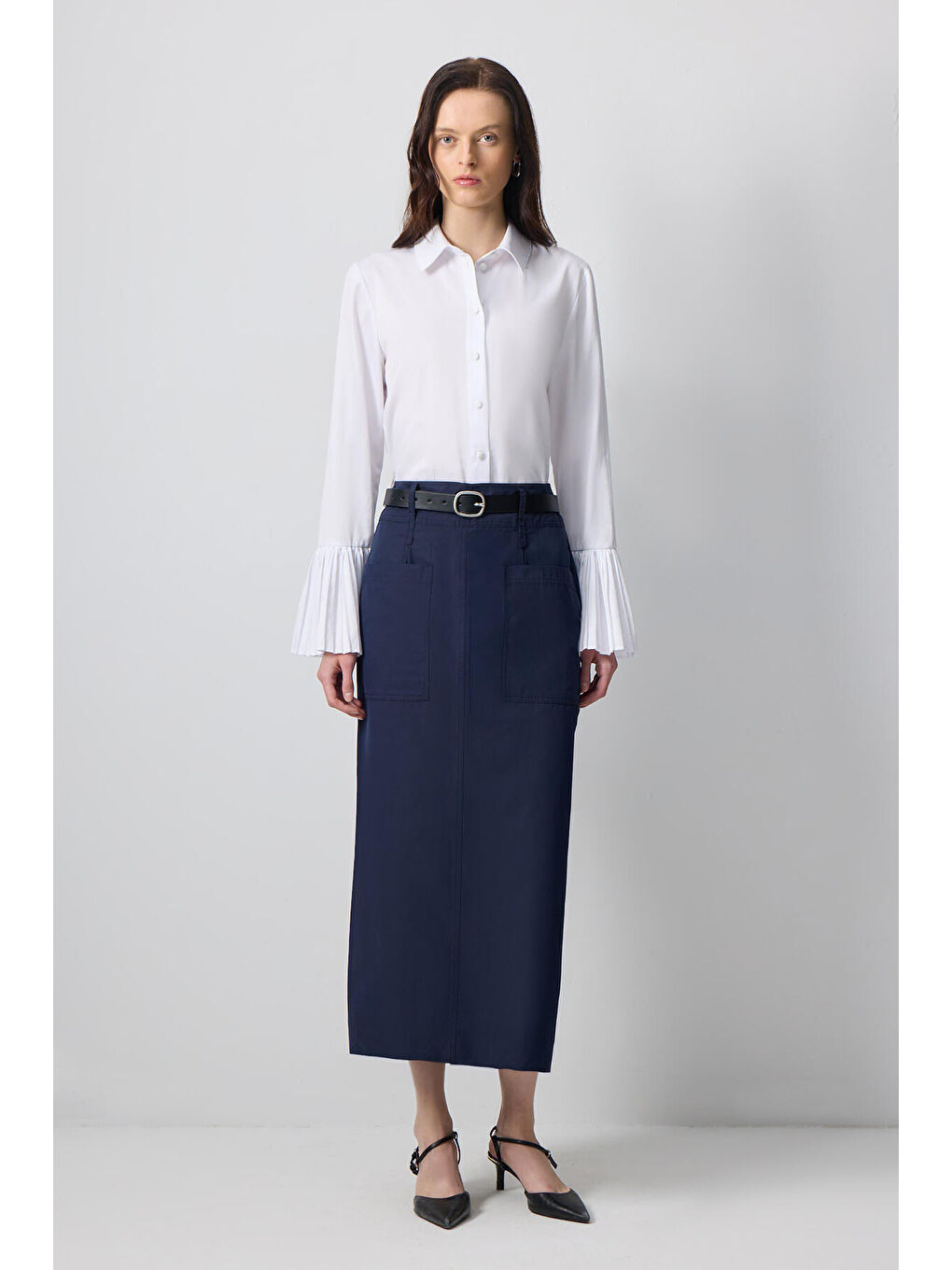 Beyaz Pileli Manşet Gömlek Body-4