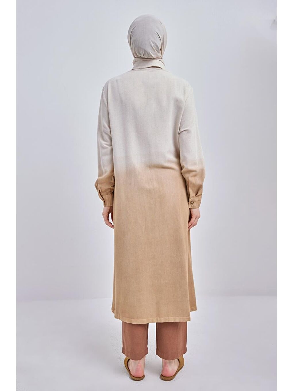 Bej Vizon-Degrade Keten Gömlek Tunik-2