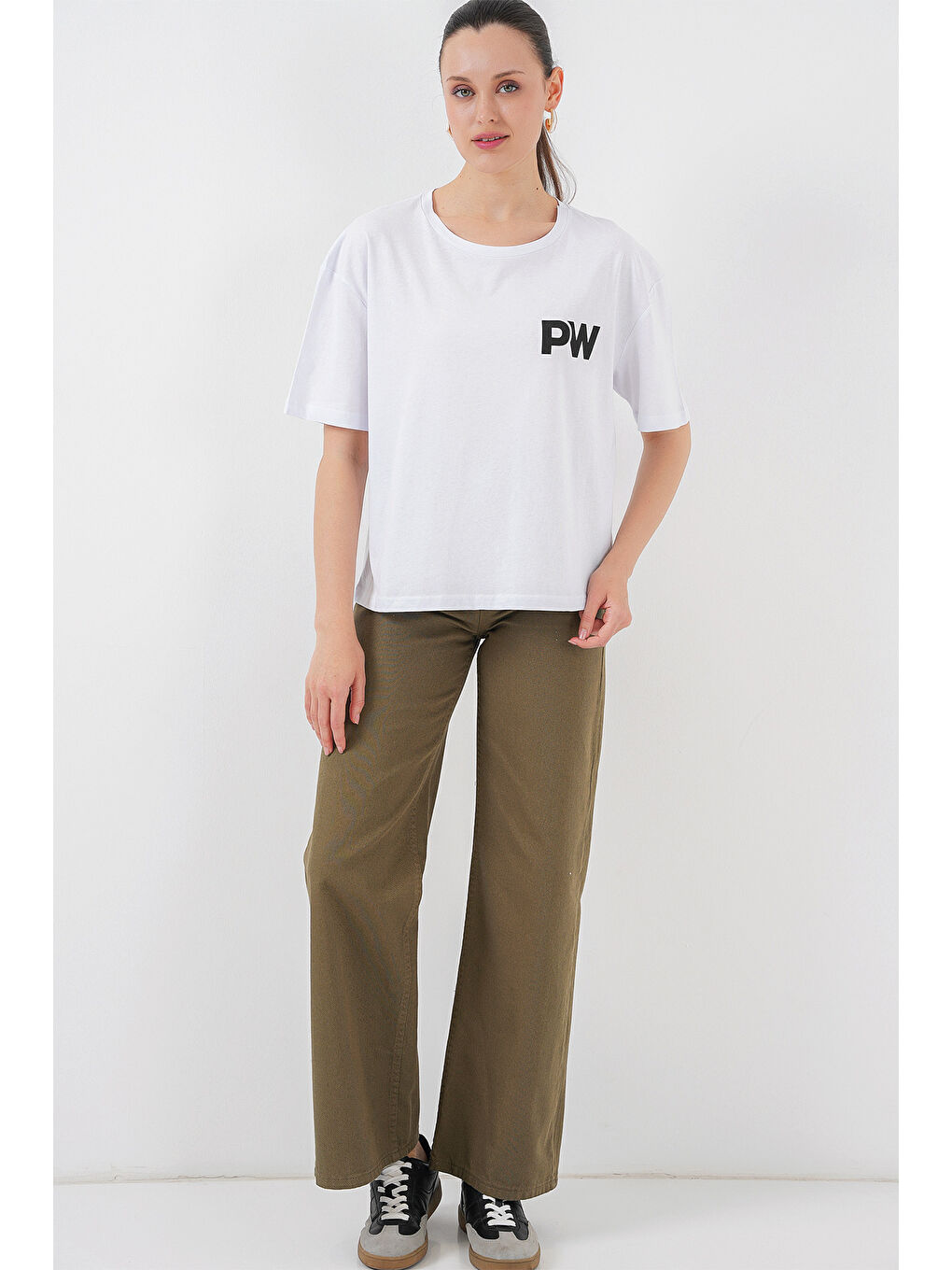 Kadın Baskılı Basic Tişört 4343 - Beyaz-1