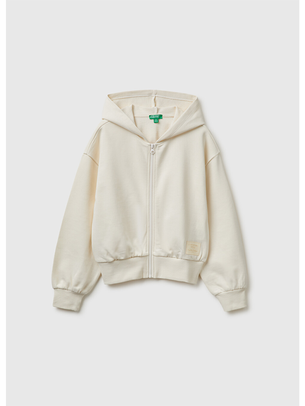 Kız Çocuk Ekru Ribanalı Kapüşonlu Fermuarlı Sweatshirt
