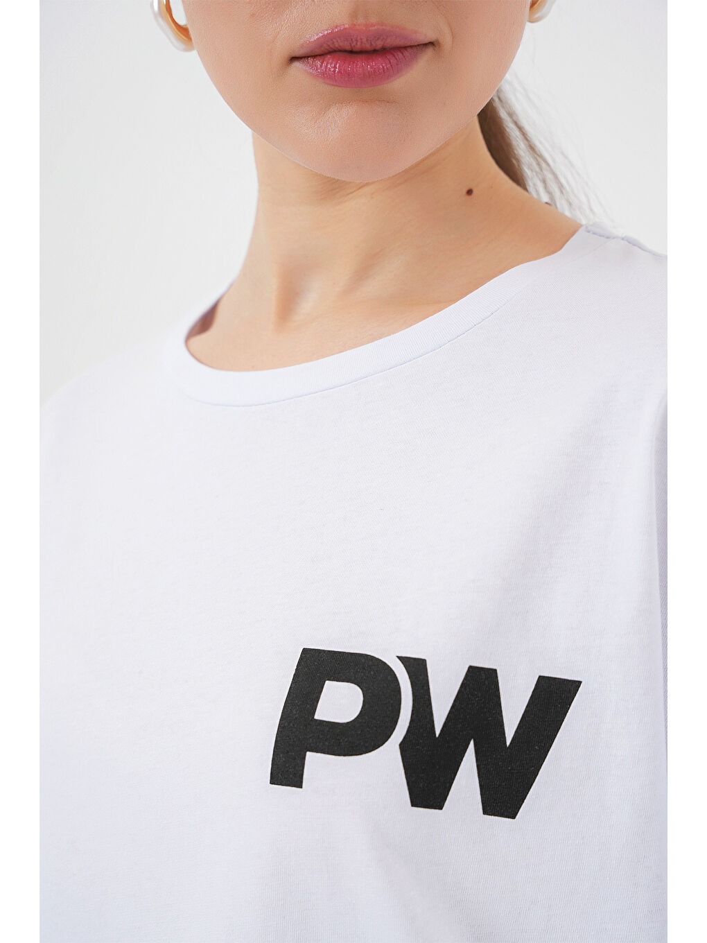 Kadın Baskılı Basic Tişört 4343 - Beyaz-4