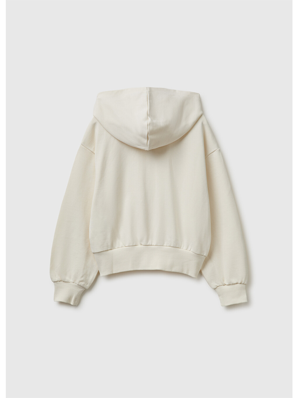 Kız Çocuk Ekru Ribanalı Kapüşonlu Fermuarlı Sweatshirt-1