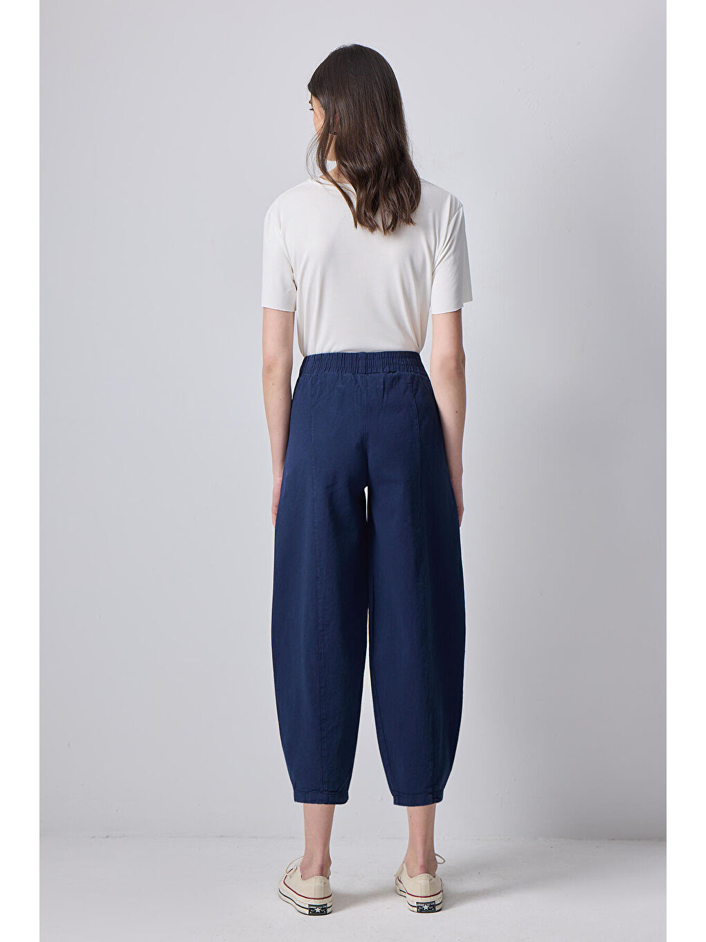 Lacivert Beli Lastikli Havuç Pantolon-3