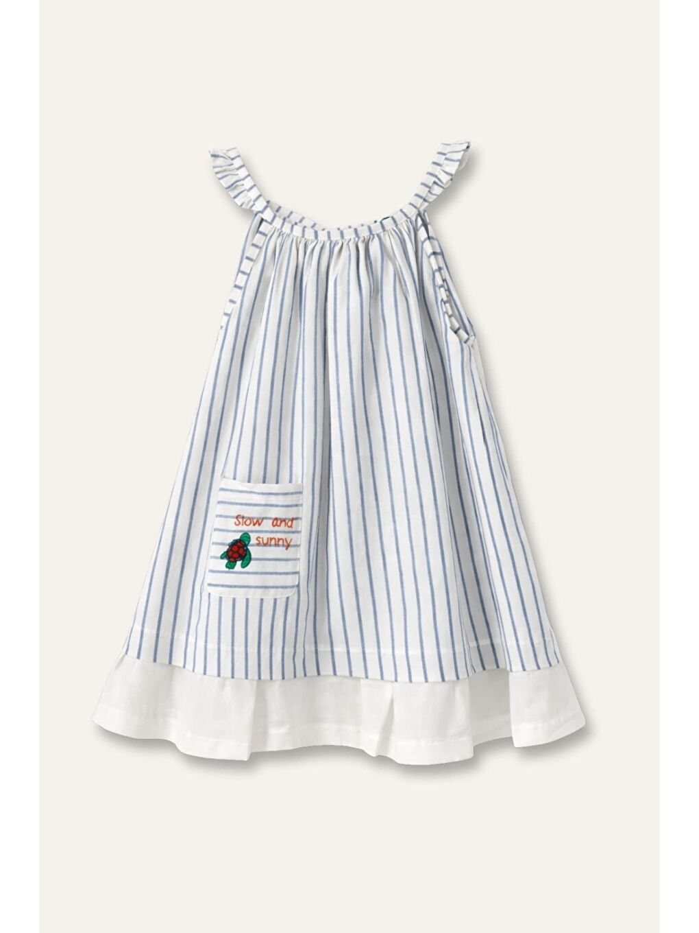 Kız Çocuk Cep Detaylı Desenli Elbise - Mavi-3