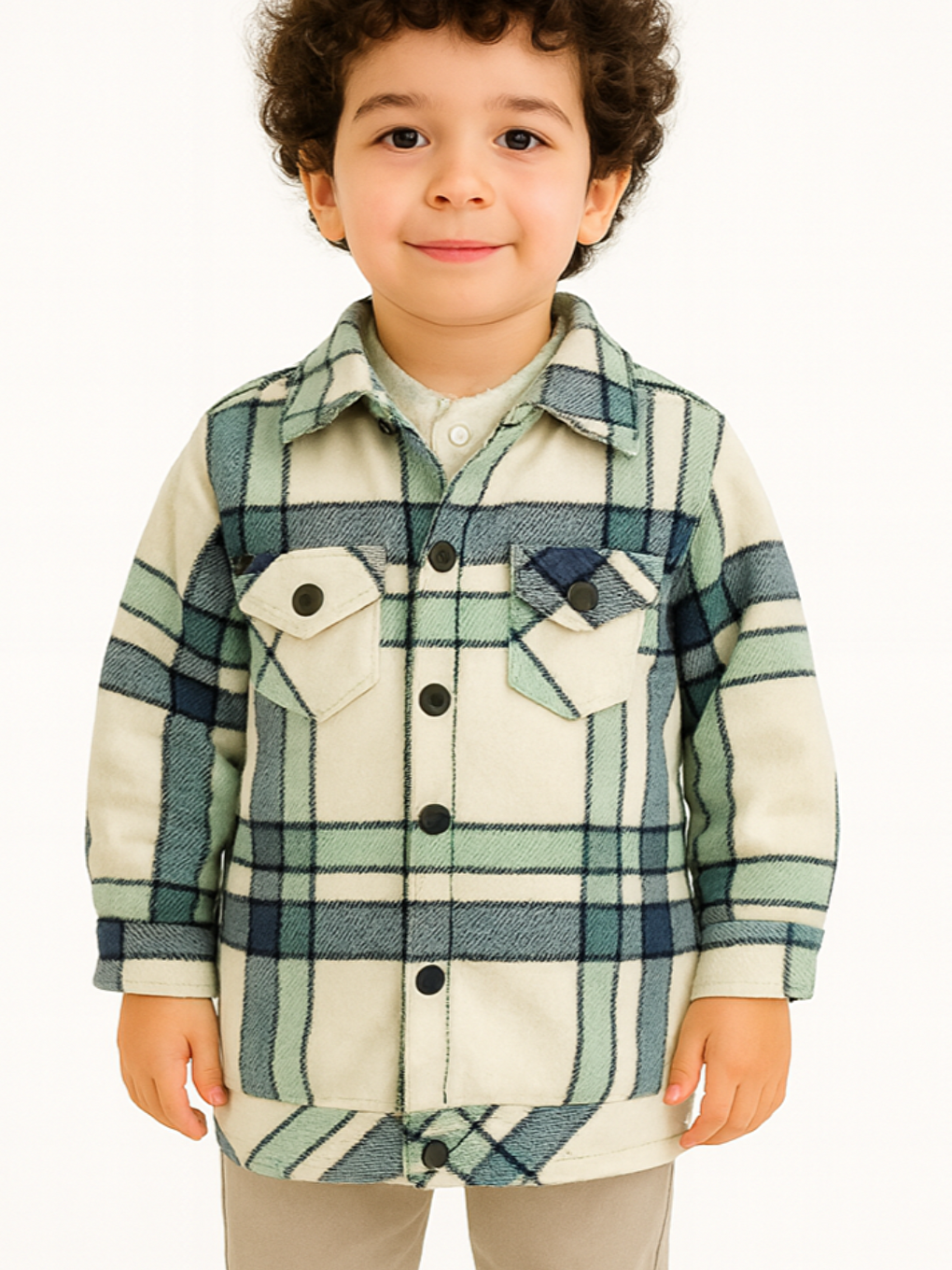 Gri Sarı Ekoseli İçi Pelüş Astarlı Kalın Erkek Çocuk Gömlek
