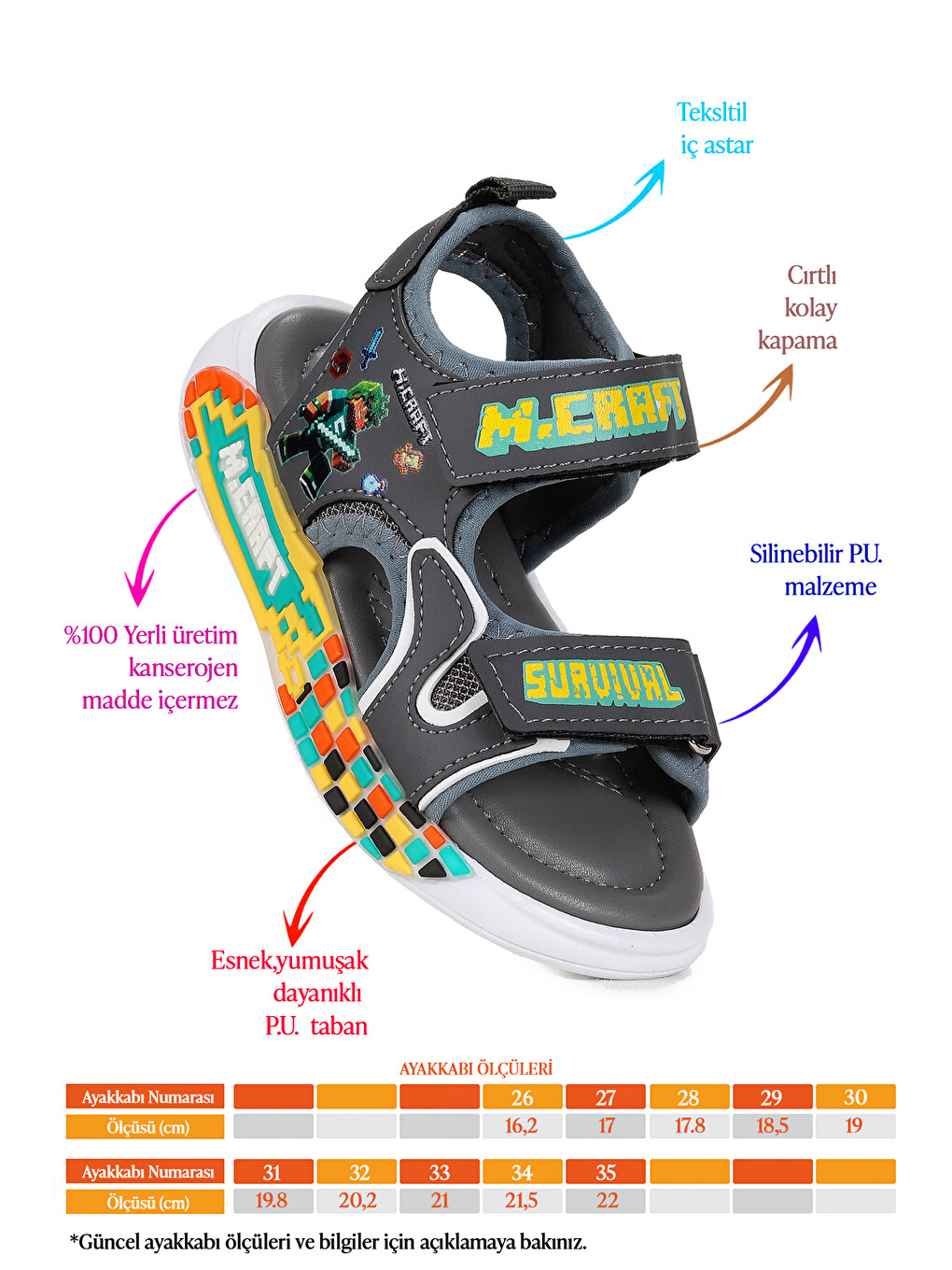 Gri Lug Cırtlı Erkek Çocuk Sandalet-1