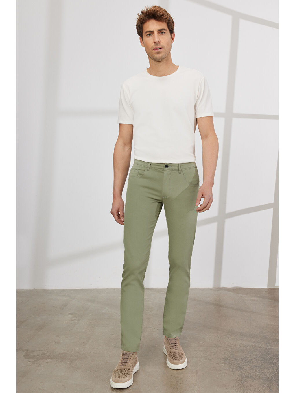 Erkek Yeşil Comfort Fit Rahat Kesim Greensboro Pamuklu Esnek Pantolon