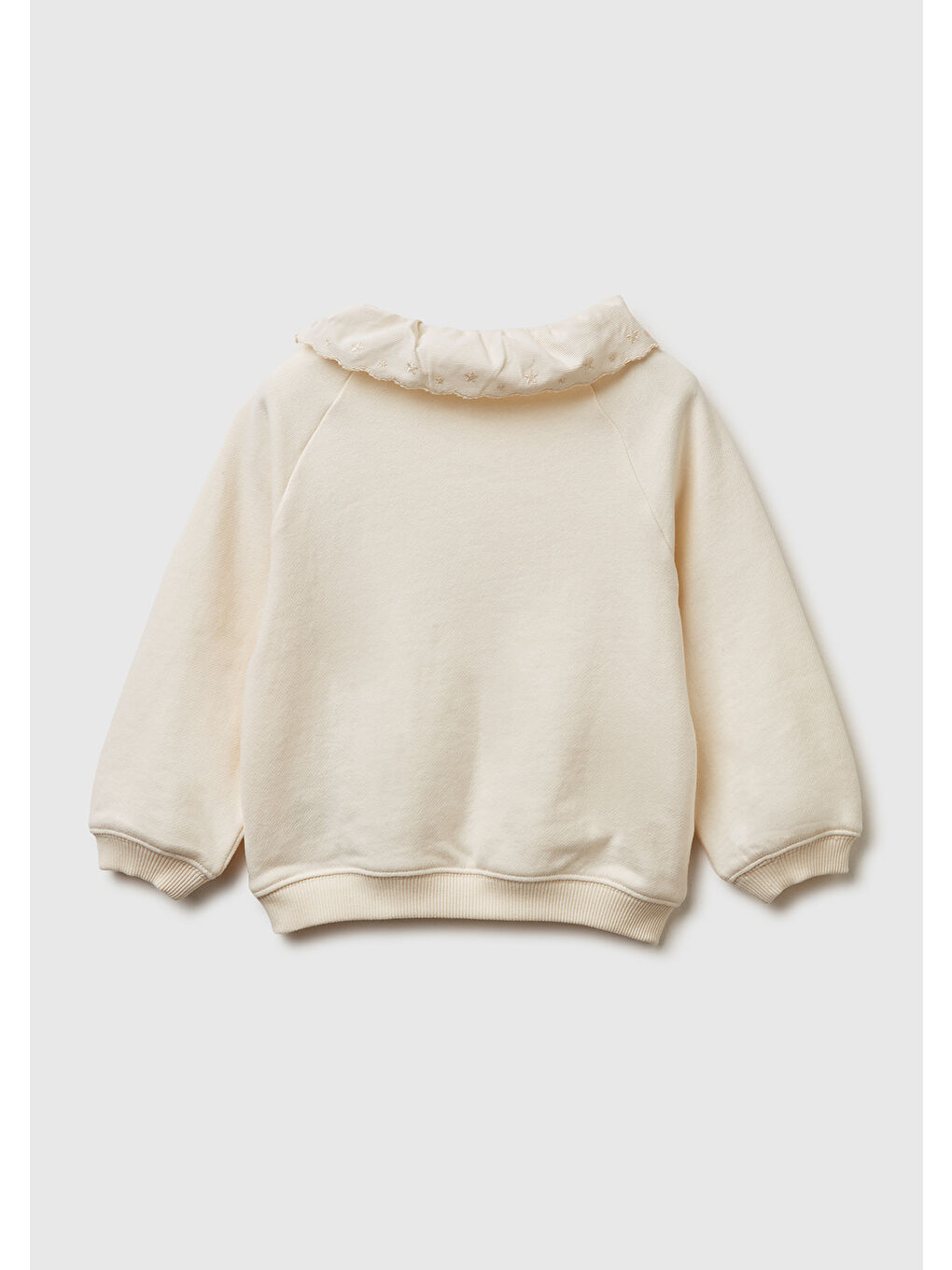 Kız Çocuk Ekru Logo Etiketli İşlemeli Yakalı Reglan Kol Ribanalı Sweatshirt-1