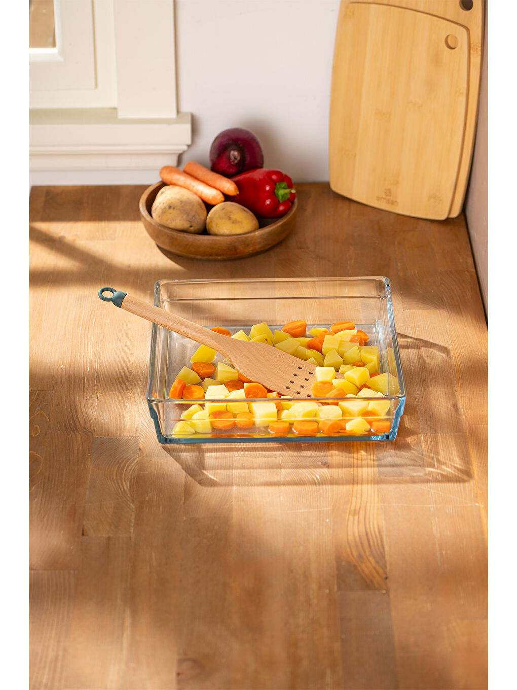 Kahverengi Rustik Bambu Oluklu Spatula 27 cm-1