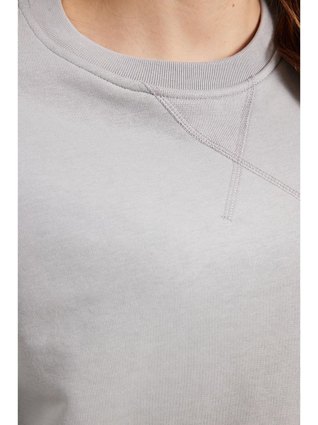 Bej Kadın Oversize Geniş Kesim %100 Pamuk 3 İplik Basic Taş Bisiklet Yaka Sweatshirt-4