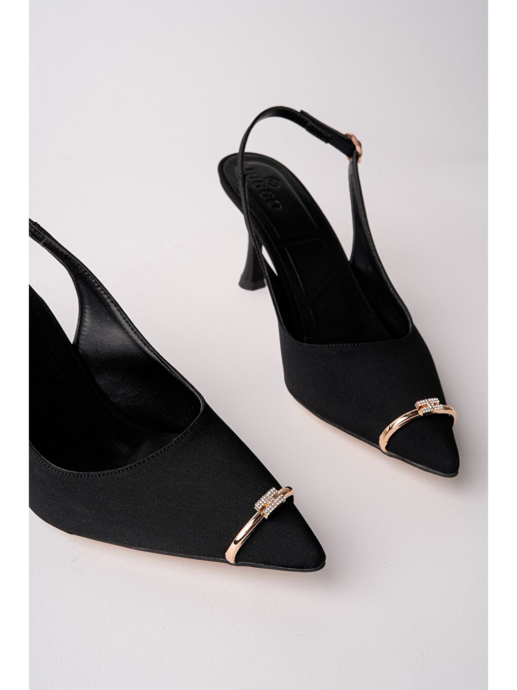 Siyah OURELİA Gold Yüzük Detaylı Sivri Burun Arkası Açık Kadın Topuklu Ayakkabı-2