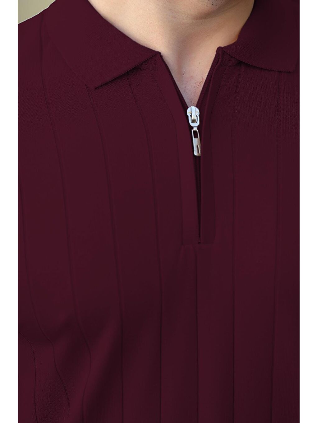 Mürdüm Polo Yaka Fermuarlı Erkek T-Shirt E7298-1