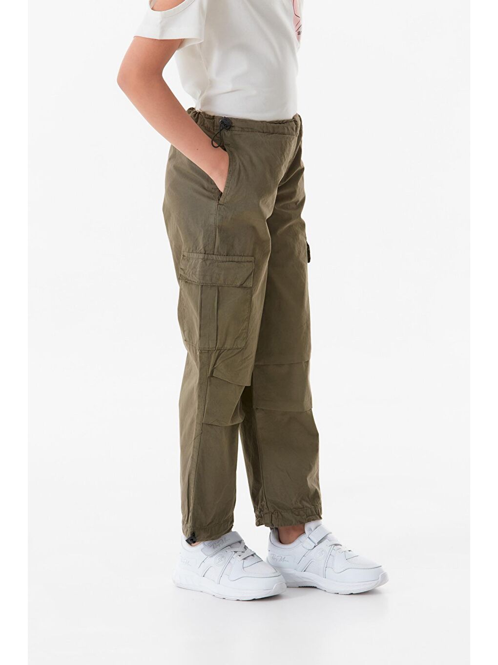 Fullamoda Haki Stoperli Paraşüt Kumaş Jogger Unisex Çocuk Pantolon - 3