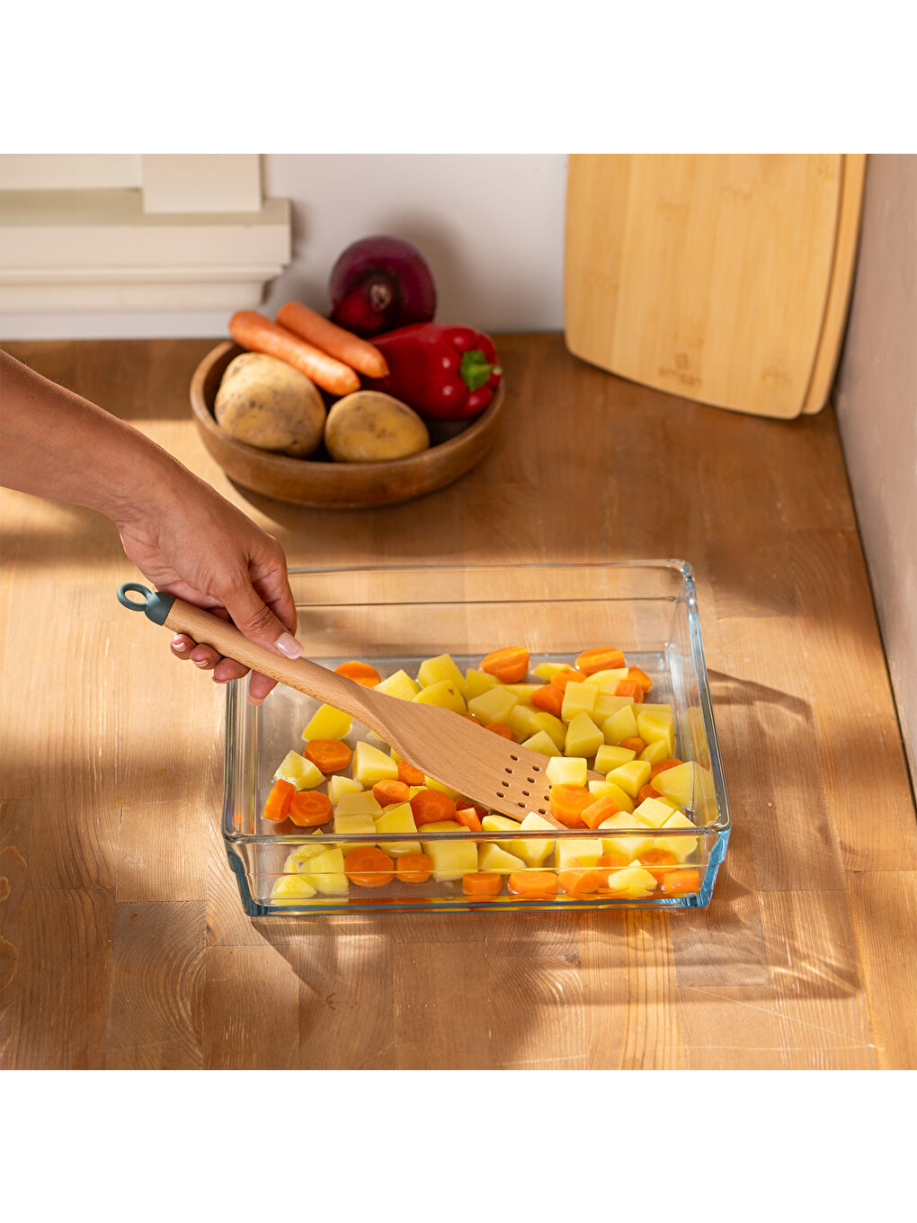 Kahverengi Rustik Bambu Oluklu Spatula 27 cm-2