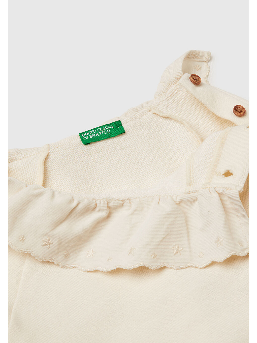 Kız Çocuk Ekru Logo Etiketli İşlemeli Yakalı Reglan Kol Ribanalı Sweatshirt-2