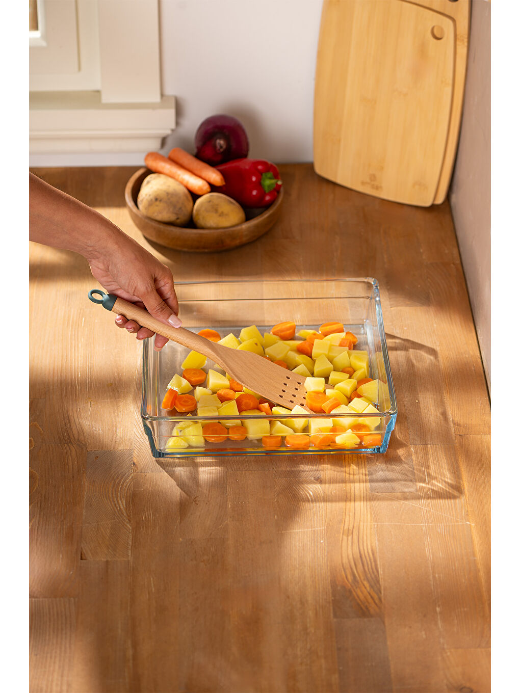 Kahverengi Rustik Bambu Oluklu Spatula 27 cm-3