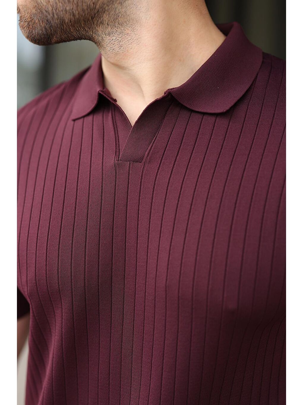 Mürdüm Polo Yaka Triko Erkek Tişört E7461-2