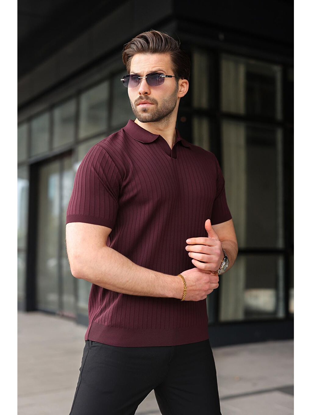 Mürdüm Polo Yaka Triko Erkek Tişört E7461-3