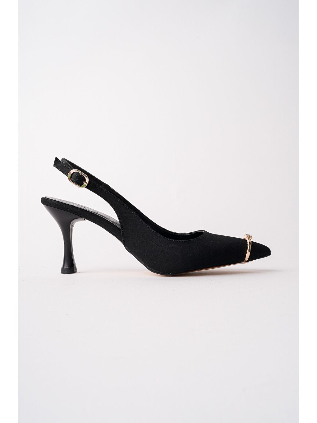 Siyah OURELİA Gold Yüzük Detaylı Sivri Burun Arkası Açık Kadın Topuklu Ayakkabı-6