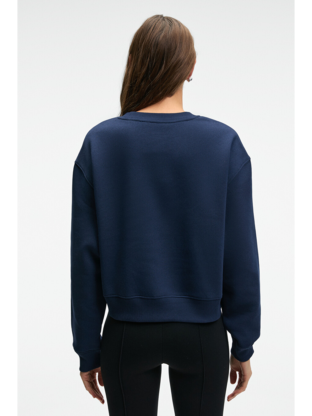 Talmera Kadın Önü Baskılı Yuvarlak Yaka Lacivert Sweatshirt-4