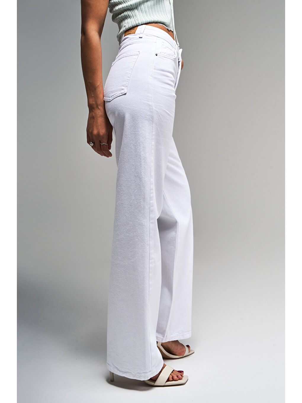 Kadın Beyaz Jean Rengi 5s5 2 Straight Fit Yüksek Bel  100 Pamuk İç Boy 80cm Denim Jean-2