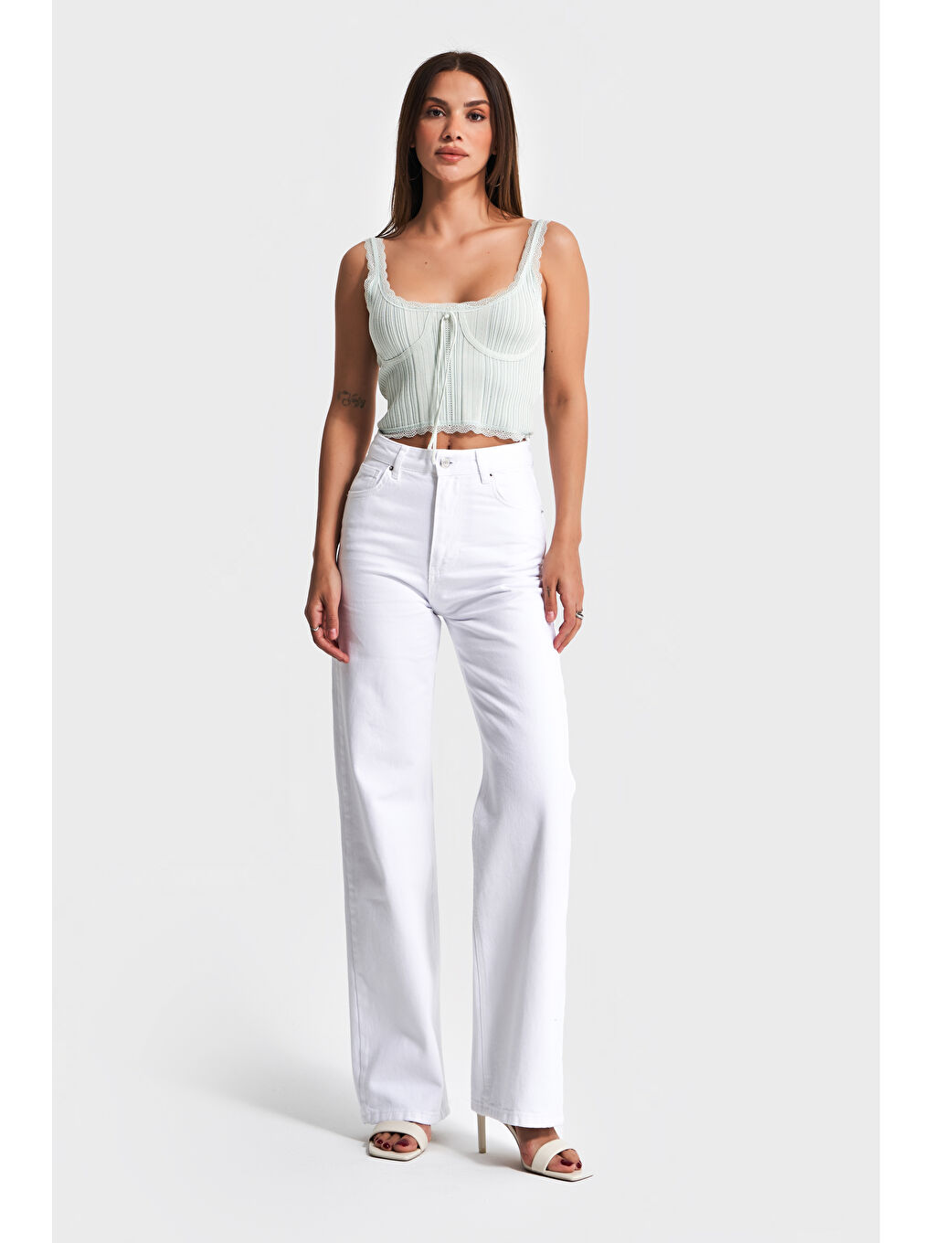 Kadın Beyaz Jean Rengi 5s5 2 Straight Fit Yüksek Bel  100 Pamuk İç Boy 80cm Denim Jean-3