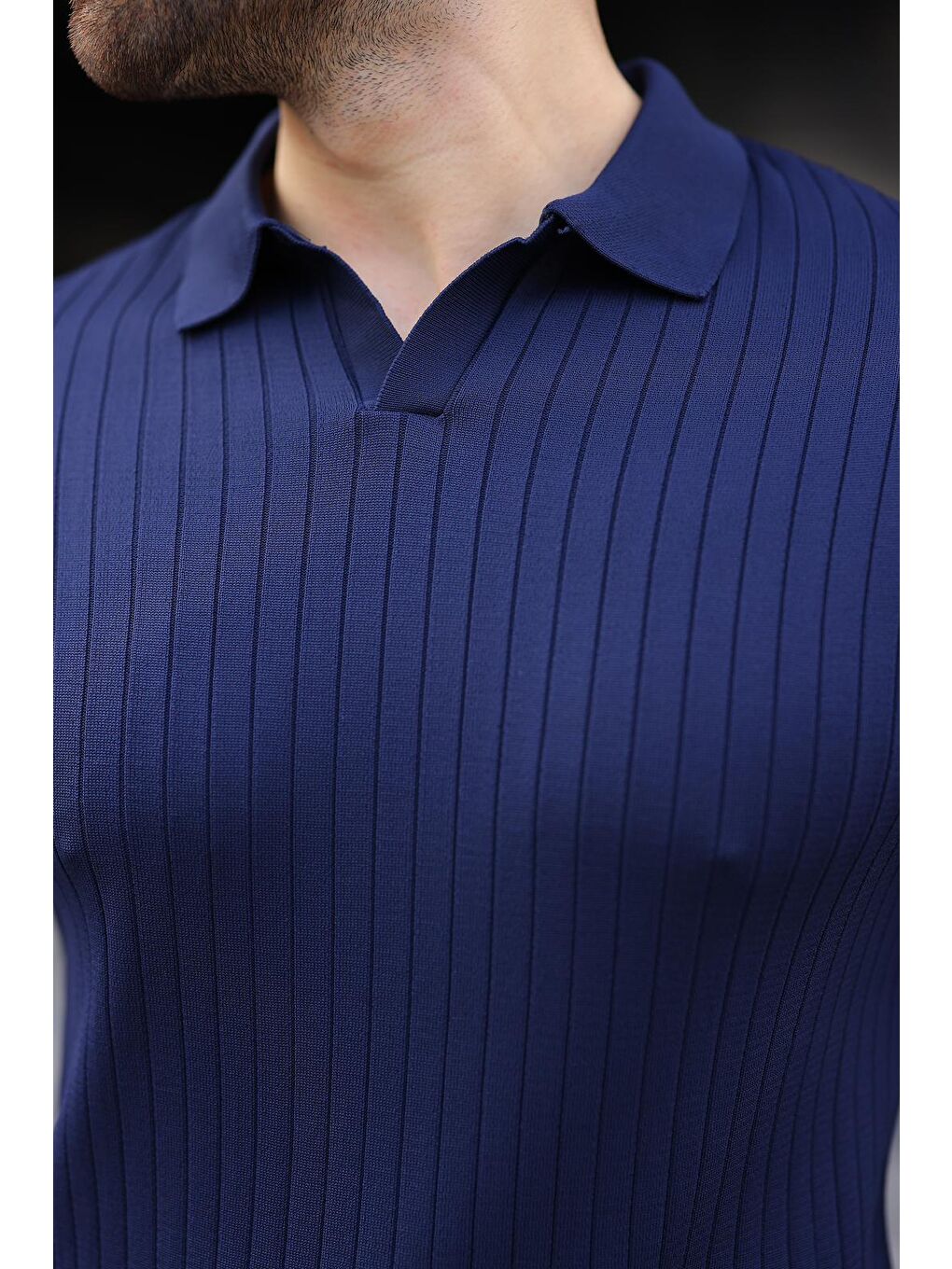 Lacivert Polo Yaka Triko Erkek Tişört E7461-2