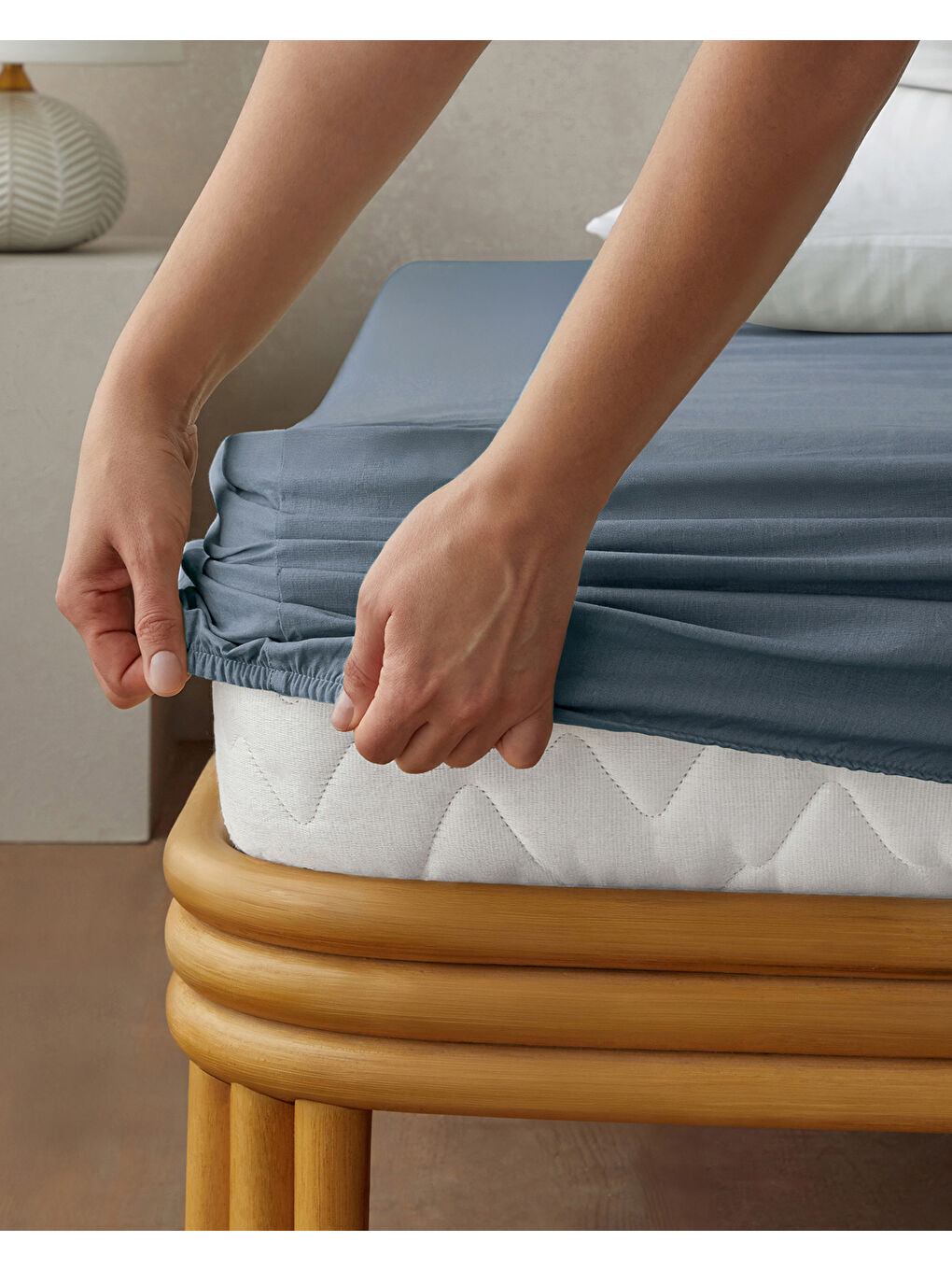 Novella Premium Soft Pamuk King Size Lastikli Çarşaf 180x200 cm Denim Mavi-1