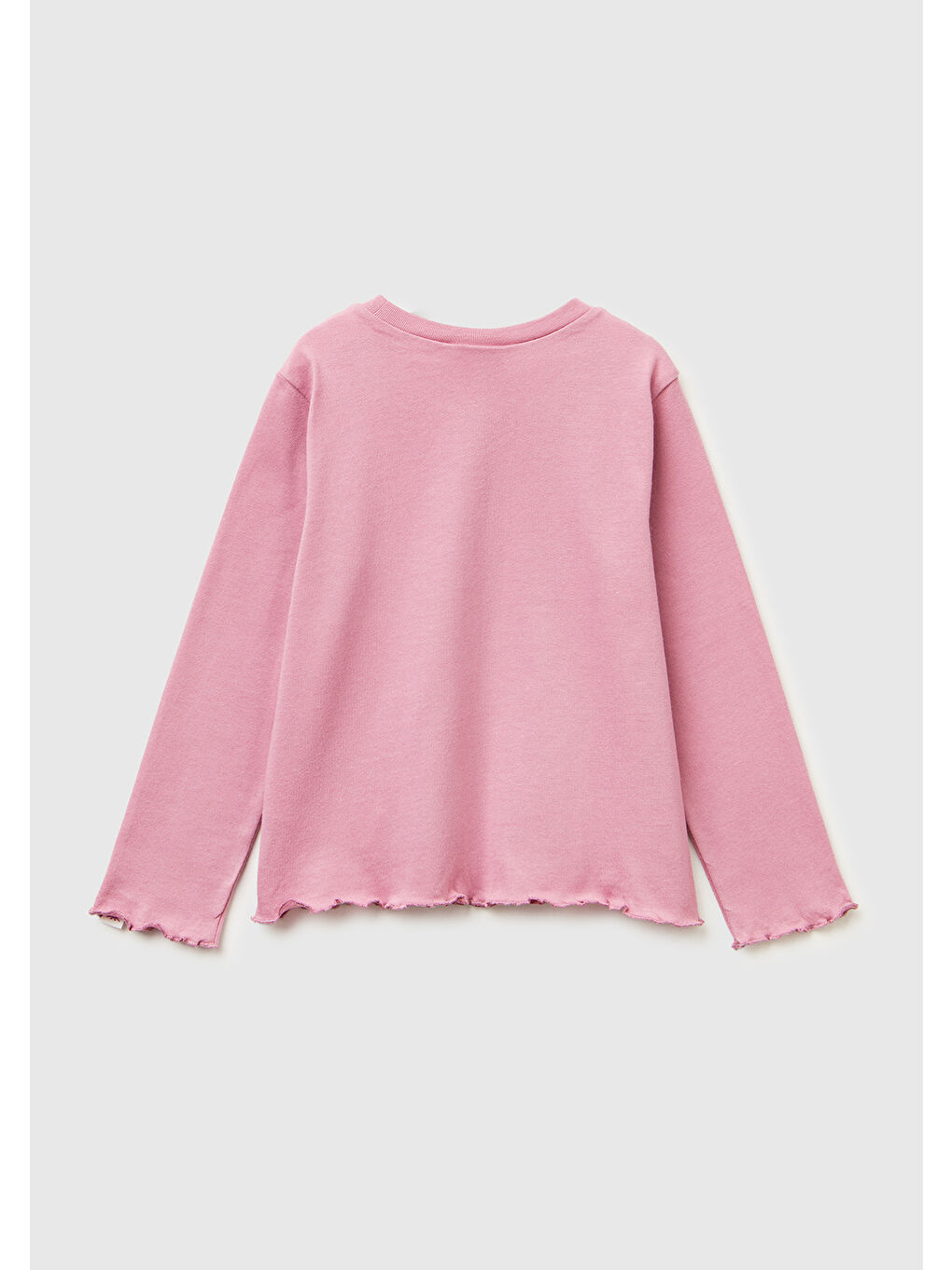 Pembe Kız Çocuk Gül Kurusu Önü Baskılı Kol Ucu Etiket Detaylı Uzun Kollu T-shirt-1