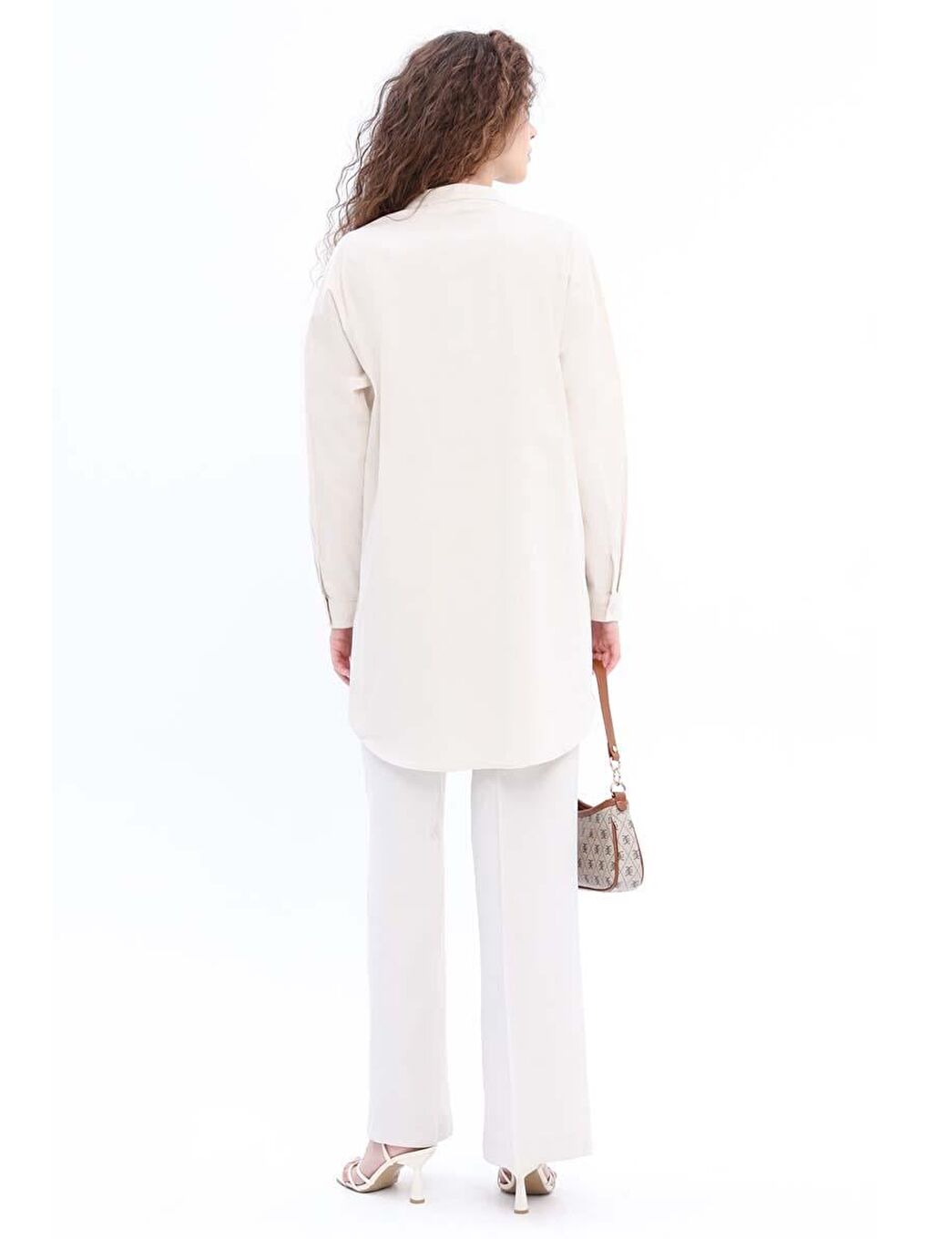 Bej Taş-Pamuklu Taş Detaylı Gömlek Tunik-3