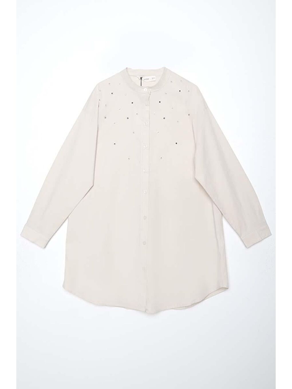 Bej Taş-Pamuklu Taş Detaylı Gömlek Tunik-6