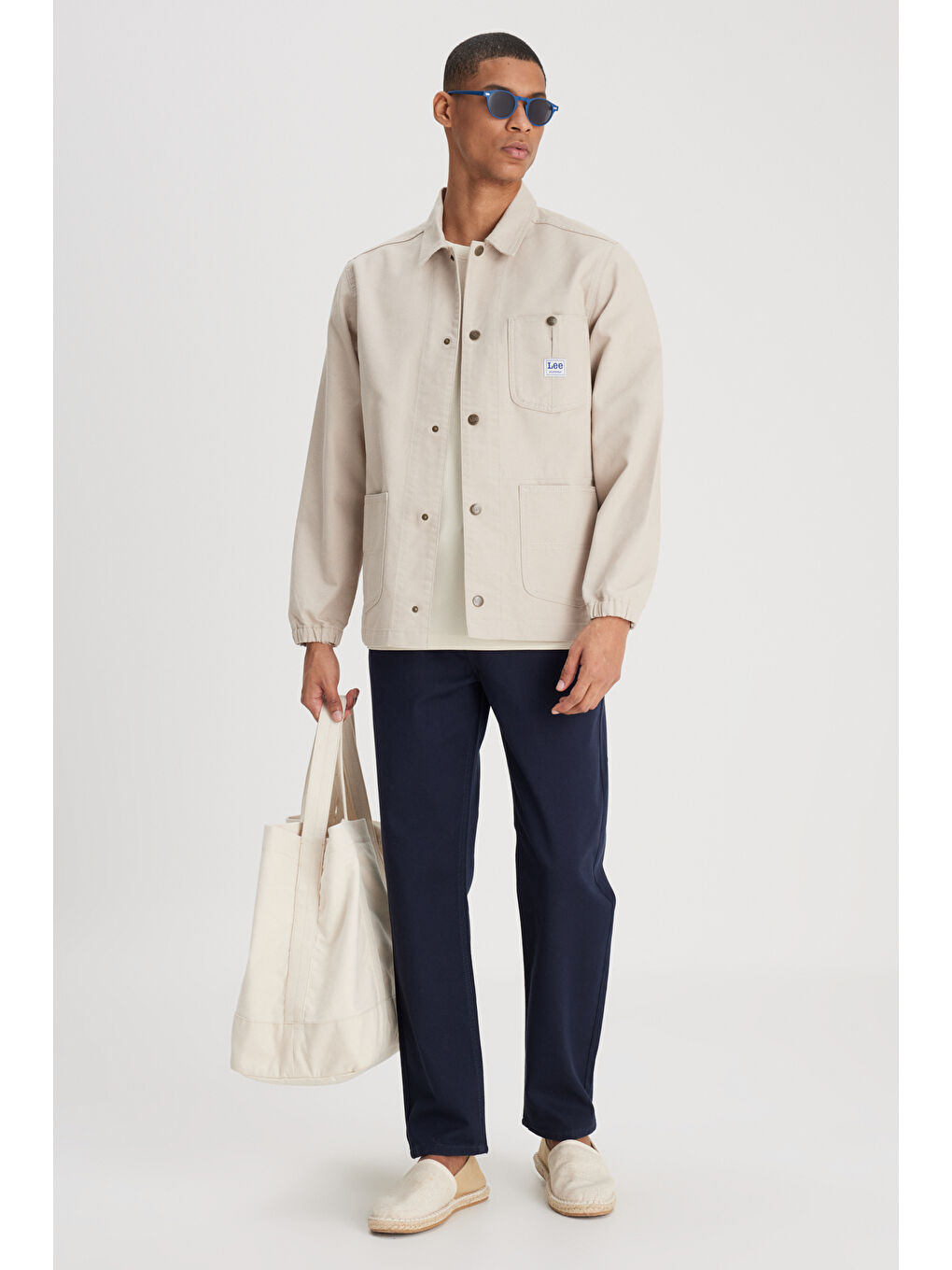 Loose Fit Bisiklet Yaka Bej Tişört-2