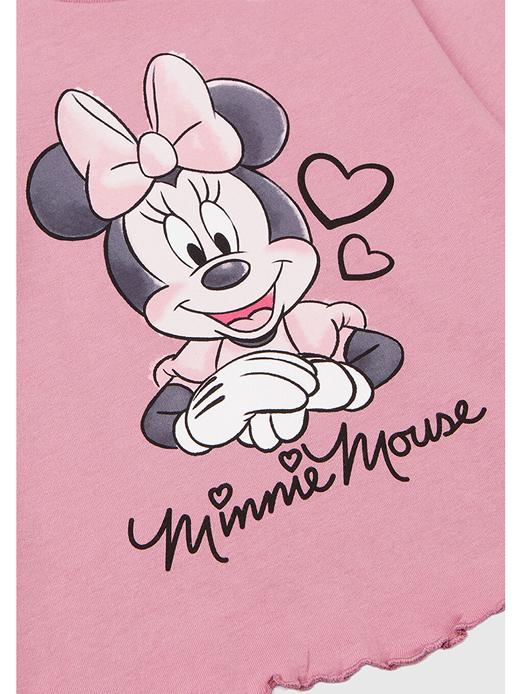 Pembe Kız Çocuk Gül Kurusu Önü Baskılı Kol Ucu Etiket Detaylı Uzun Kollu T-shirt-2