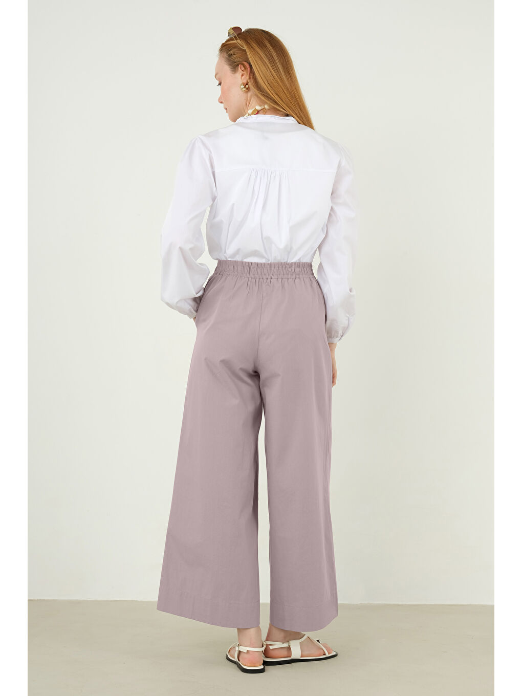 Lila Poplin Bol Paça Pantolon Açık Leylak-2