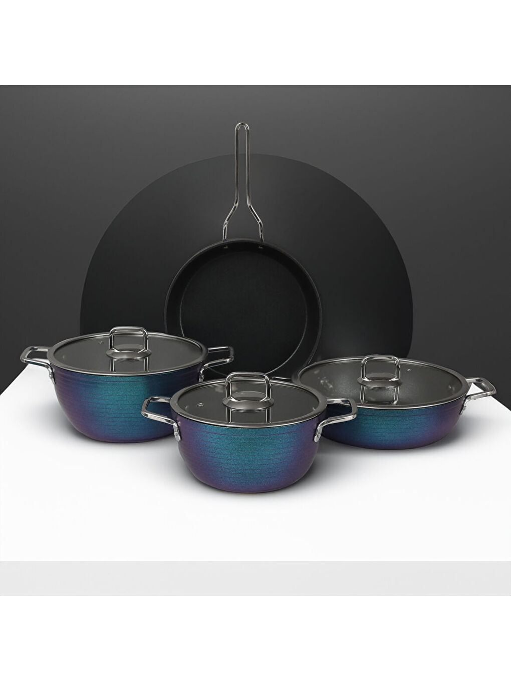 Ekru Açelya 7 Parça Granit Tencere Takımı Mavi