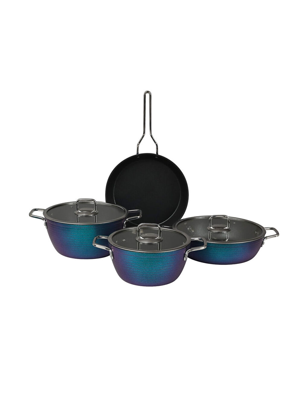 Ekru Açelya 7 Parça Granit Tencere Takımı Mavi-1