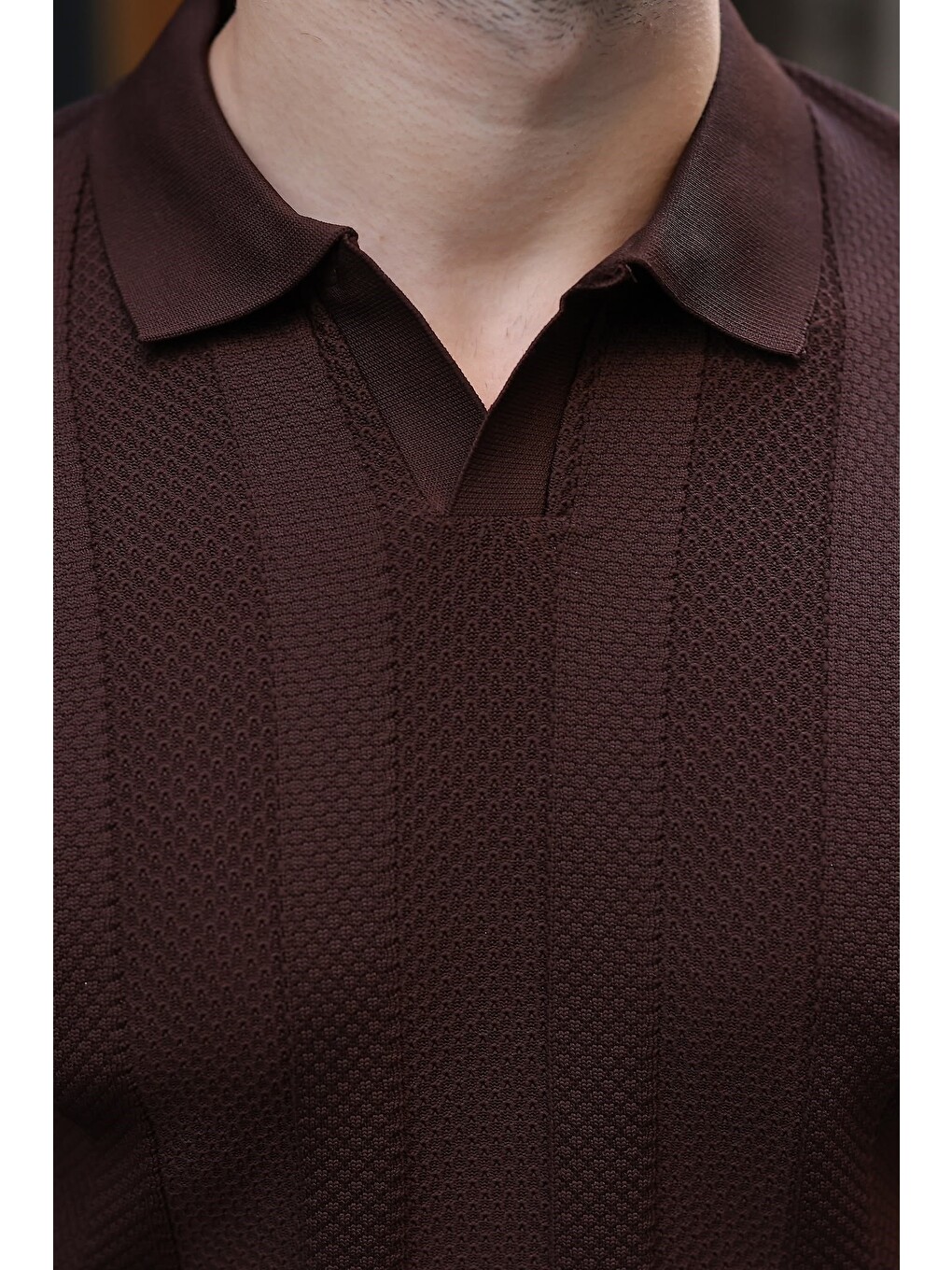 Kahverengi Regular Fit Polo Yaka Triko Erkek Kazak E7509-1