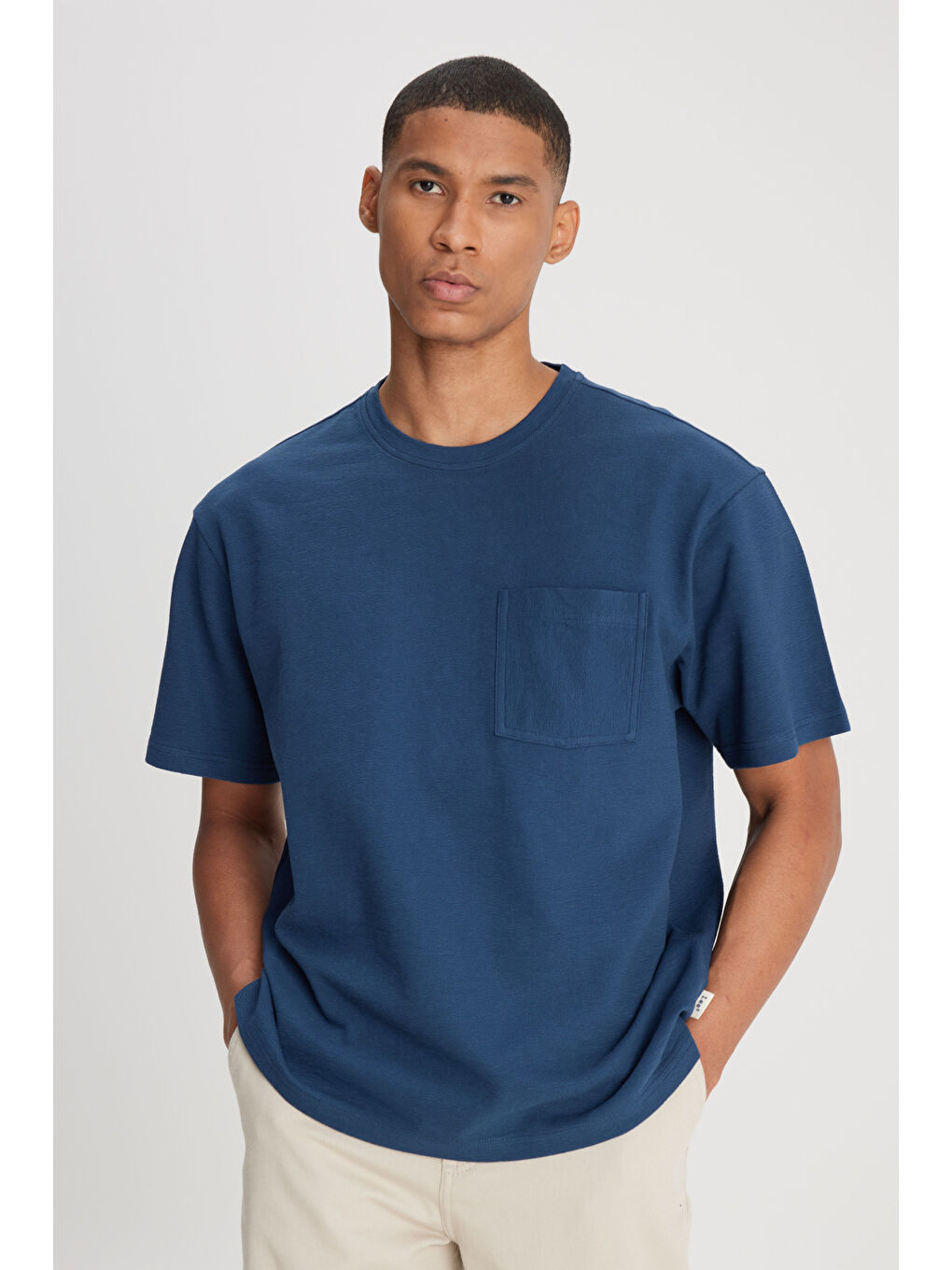 İndigo Loose Fit Bisiklet Yaka %100 Pamuk Lacivert Tişört